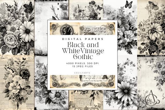 Black White Flowers Vintage Junk Journal: A Designer's Take