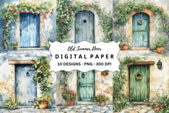 Charm and Character: The Watercolor Old Summer Door Background
