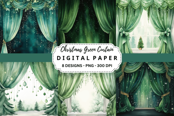 Christmas Green Curtain Digital Paper: A Designer's Festive Toolkit