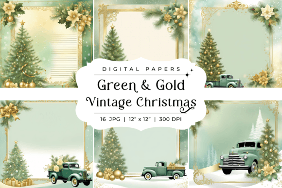 Christmas Pastel Green Gold Junk Journal: A Festive Design Asset