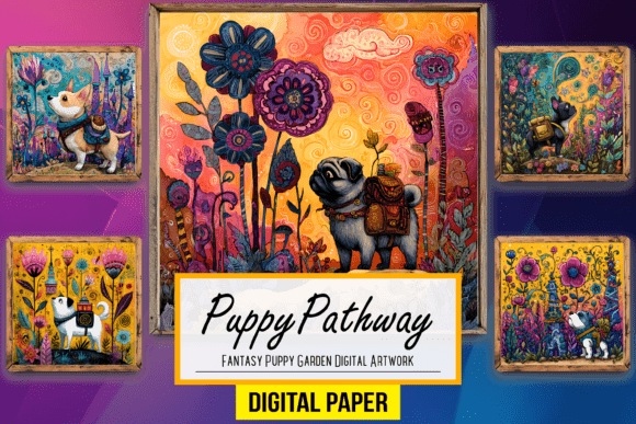 Enchanting Fantasy Puppy Garden Digital Art