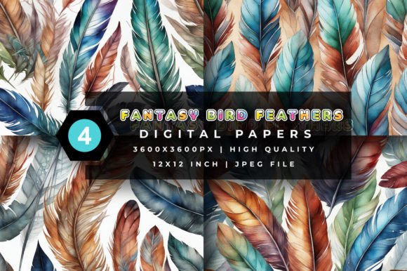 Fantasy Bird Feathers Digital Paper: A Designer's Colorful Ally