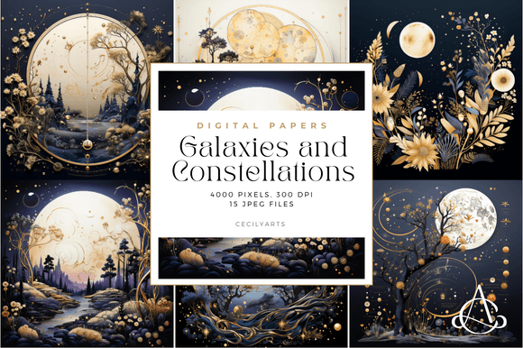 Midnight Blue Galaxies and Constellation: A Celestial Font for Stellar Designs