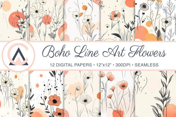 Seamless Boho Line Art Floral Background for Modern Design