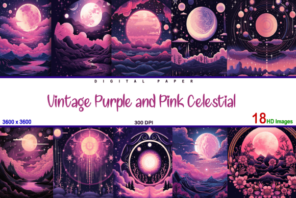 Unveiling the Vintage Purple and Pink Celestial Design
